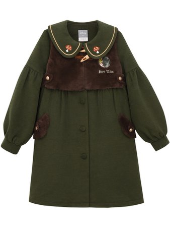 Disney Authorized Snow White Peter Pan Collar Dark Green Coat