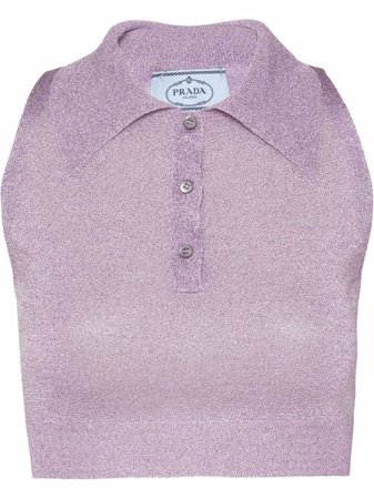 Prada lurex-knit cropped polo shirt
