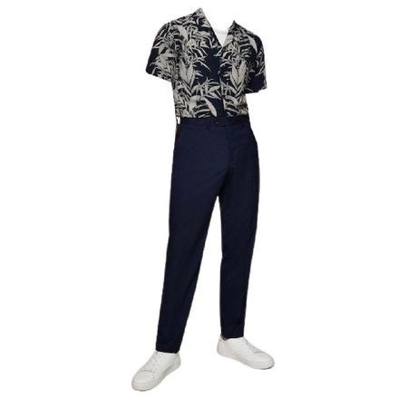 black white floral hawaiian button down up shirt pants sneakers full outfit png