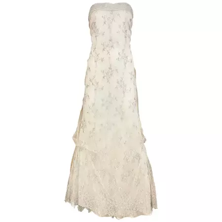 Giorgio Armani Strapless White and Silver Lace Gown For Sale at 1stDibs | giorgio armani gowns, giorgio armani white dress, giorgio armani dress