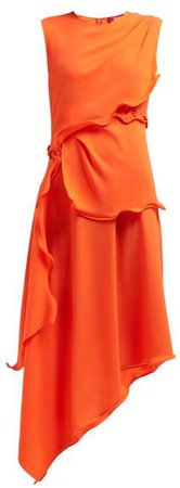 Helena Ruffled Crepe Midi Dress - Womens - Orange
