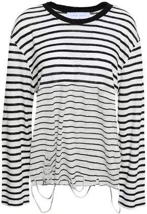 Coyak Distressed Striped Slub Linen-jersey Top