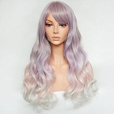 Harajuku Cosplay Wigs for Women Lolita Multi-Color Mid-Length Wavy Ombre Wigs Party Hair offered by CHLONG