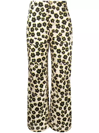 Lanvin floral-print wide-leg Silk Trousers - Farfetch