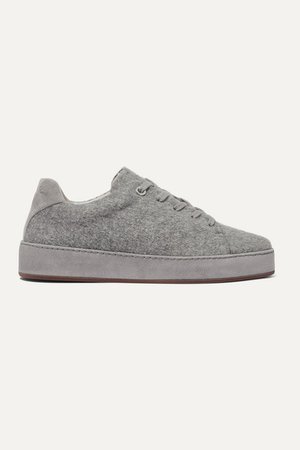 Loro Piana | Suede-trimmed mélange brushed-cashmere sneakers | NET-A-PORTER.COM