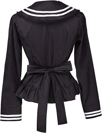 Antaina Black Cotton Bow Tie Sailor Collar Ruffle Sweet Lolita Shirt Blouse at Amazon Women’s Clothing store