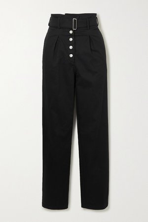 Black Belted grain de poudre cotton-blend straight-leg pants | The Range | NET-A-PORTER