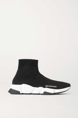 Speed Stretch-knit High-top Sneakers - Black