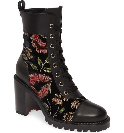 Christian Louboutin Metallic Floral Lace-Up Boot (Women) | Nordstrom