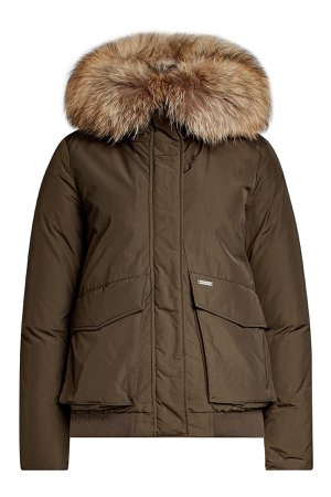 Short Military Down Parka with Fur-Trimmed Hood Gr. M
