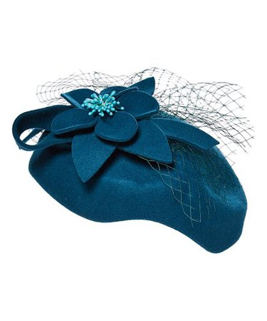 Something Special Teal Flower-Accent Wool Pillbox Hat | Zulily