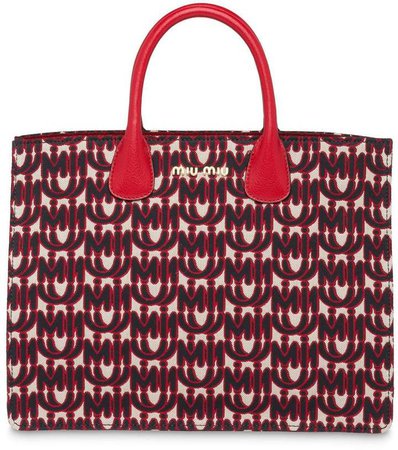 Jacquard and leather tote