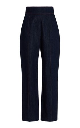 High-Rise Tapered Cotton-Chambray Pants By Carolina Herrera | Moda Operandi