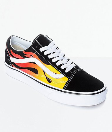 Vans Old Skool Flame Black & White Skate Shoes | Zumiez
