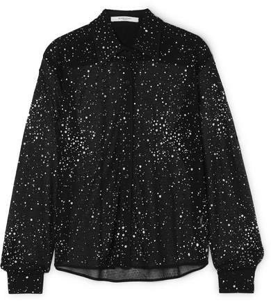 Crystal-embellished Lace Shirt - Black