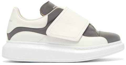 Wide Strap Leather Trainers - Womens - Grey White