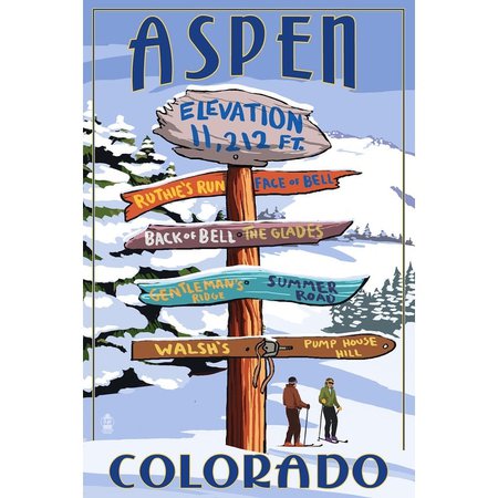 Aspen, CO - Ski Dest Sign - LP Artwork (100% Cotton Towel Absorbent) - Overstock - 13604226