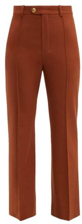 High Rise Cropped Wool Blend Trousers - Womens - Brown