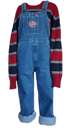 Overalls with Red and Blue Stripe Sweater