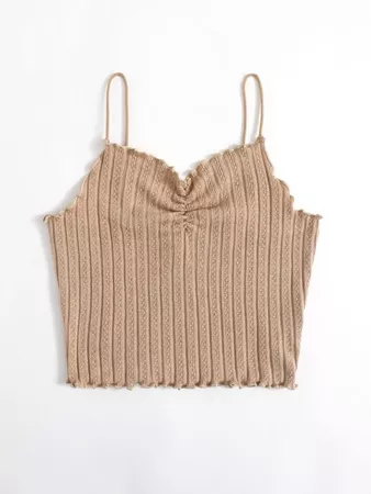 nude Lettuce Trim Ruched Detail Textured Cami Top | SHEIN USA