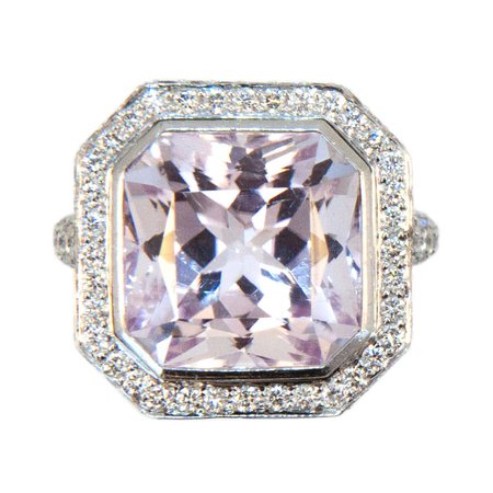 Laura Munder Kunzite Diamond White Gold Ring For Sale at 1stDibs