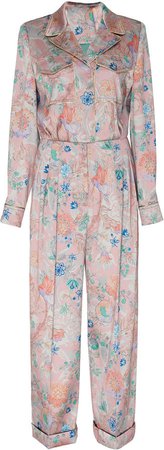Floral-Print Satin Relaxed Jumpsuit