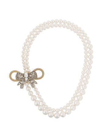 Miu Miu Pearl Embellished Bow Necklace