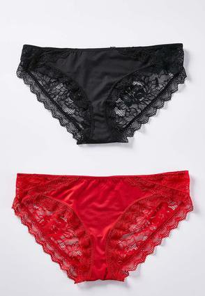 Plus Size Red Black Lace Trim Panty Set Panties Cato Fashions