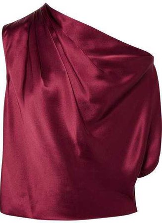 Mason by Michelle Mason One-shoulder Draped Silk-charmeuse Top - Burgundy
