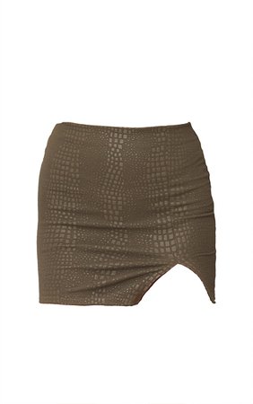 Olive Textured Mini Spilt Hem Skirt | PrettyLittleThing USA