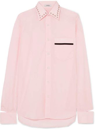 BLOUSE - Bobby Embellished Velvet-trimmed Cotton-poplin Shirt - Pink
