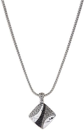 Classic Chain Hammered Square Pendant Necklace