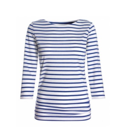 blue and white striped top