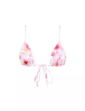 'Pink Hibiscus' Triangle Front Tie Top | Heavy Manners