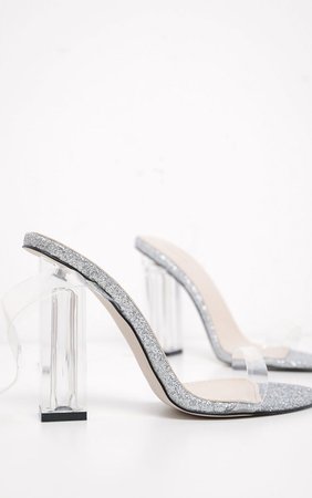 Silver Glitter Sole Clear Heels | Shoes | PrettyLittleThing