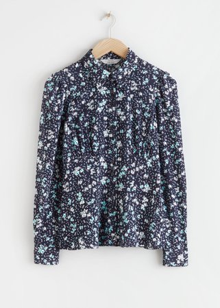 Floral Crepe Fitted Blouse - Navy Floral - Blouses - & Other Stories