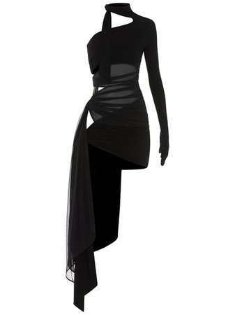 Glove-sleeve Asymmetric Mini Dress Black | The Webster