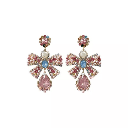 pink crystal bow earrings