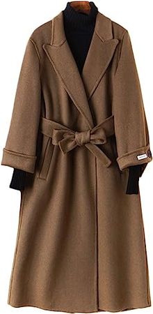 Amazon.com: Jenkoon Women's Winter Gun Collar Double Breasted Woolen Coat Long Sleeve Belted Trench Coat Overcoat : Clothing, Shoes & Jewelry