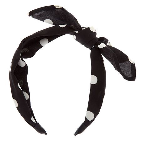 Polka Dot Bow Headband - Black | Claire's US