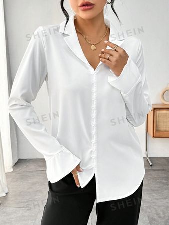SHEIN Privé Women's Front Button Long Sleeve Shirt | SHEIN USA