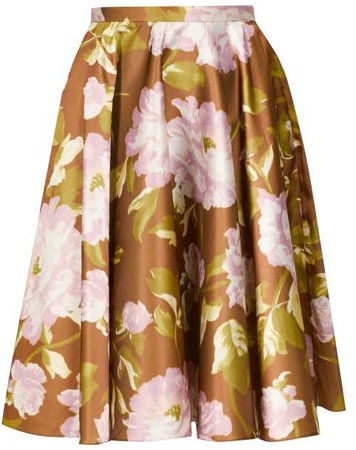 Floral Print Satin Skirt - Womens - Green Multi