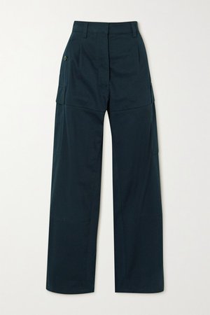 Pleated Cotton-twill Cargo Pants - Navy