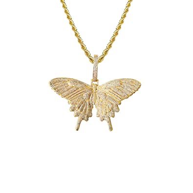 Iced Out Gold Diamond Butterfly Necklace