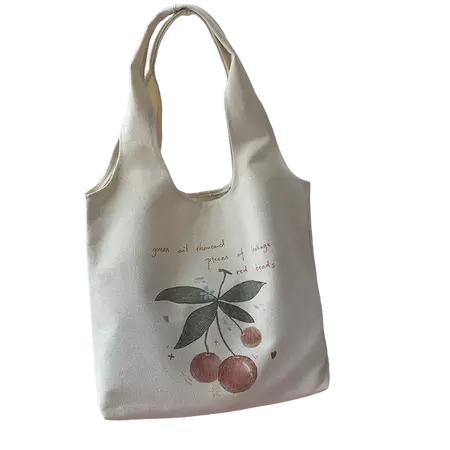 Coquette Cherry Print Canvas Shopping Bag - Shoptery