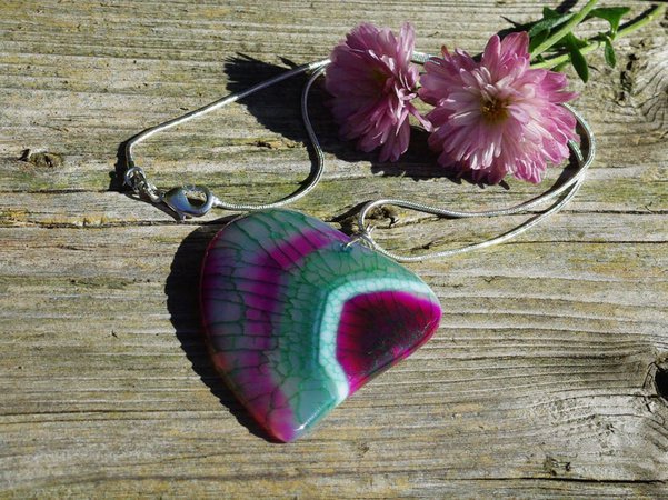 Turquoise Pink and Purple Heart Dragon Vein Agate Stone | Etsy