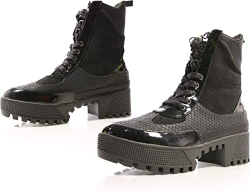 Amazon.com | Commander Black Contrast Panel Lace Up Combat Lug Sole Booties Boots | Ankle & Bootie