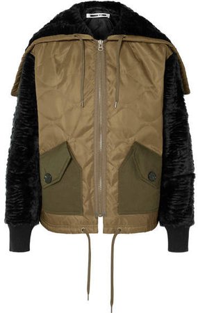 Shearling And Felt-trimmed Quilted Shell Jacket - Army green