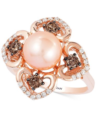Le Vian Chocolatier® 14k Rose Gold Pink Freshwater Pearl and Diamond Flower Ring