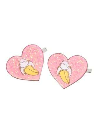 Bananya Glitter Heart Hair Clips Set